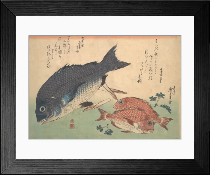 Framed Print : Kurodai and Kodai Fish with Bamboo Shoots and Berries, from the series Uozukushi (Every V... 1830s. Creator: Ando Hiroshige)