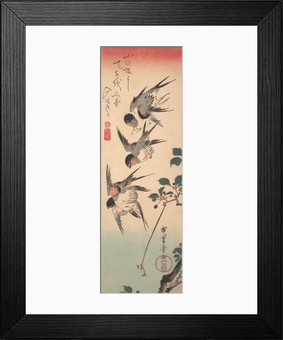 Framed Print : Swallows and Budding Wild Cherry, ca. 1835. ca. 1835. Creator: Ando Hiroshige Framed Print : Swallows and Budding Wild Cherry, ca. 1835. ca. 1835. Creator: Ando Hiroshige