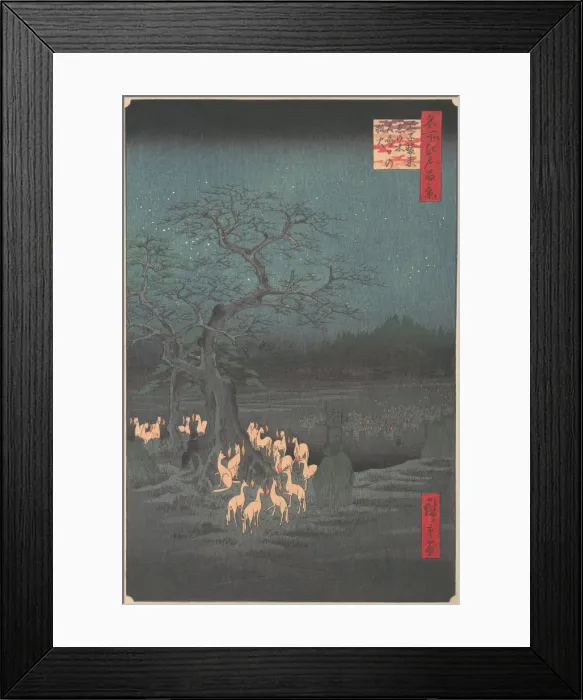 Framed Print : Shozokuenoki Tree at Oji: Fox-fires on New Year's Eve, 1857. 1857. Creator: Ando Hiroshige Framed Print : Shozokuenoki Tree at Oji: Fox-fires on New Year's Eve, 1857. 1857. Creator: Ando Hiroshige