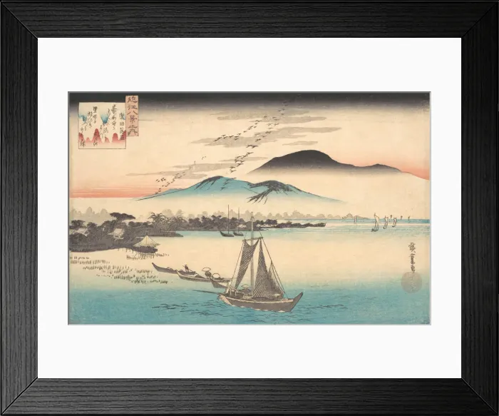 Framed Print : Geese Flying Down to Katada. Creator: Ando Hiroshige Framed Print : Geese Flying Down to Katada. Creator: Ando Hiroshige