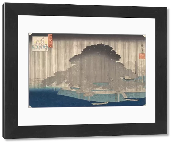 Night Rain at Karasaki, from the series Eight Views of O-mi, ca. 1835. ca. 1835. Creator: Ando Hiroshige