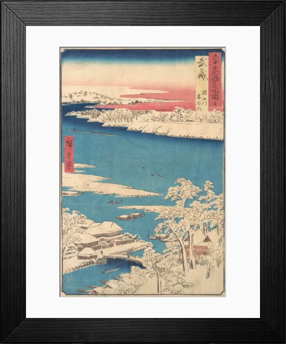 Framed Print : Morning after a Snowfall, the Sumida River, Musashi Province, from the series Views o... ca. 1853. Creator: Ando Hiroshige Framed Print : Morning after a Snowfall, the Sumida River, Musashi Province, from the series Views o... ca. 1853. Creator: Ando Hiroshige