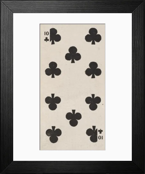 Framed Print : Ten Clubs (black), from the Playing Cards series (N84) for Duke brand cigarettes, 1888 Framed Print : Ten Clubs (black), from the Playing Cards series (N84) for Duke brand cigarettes, 1888