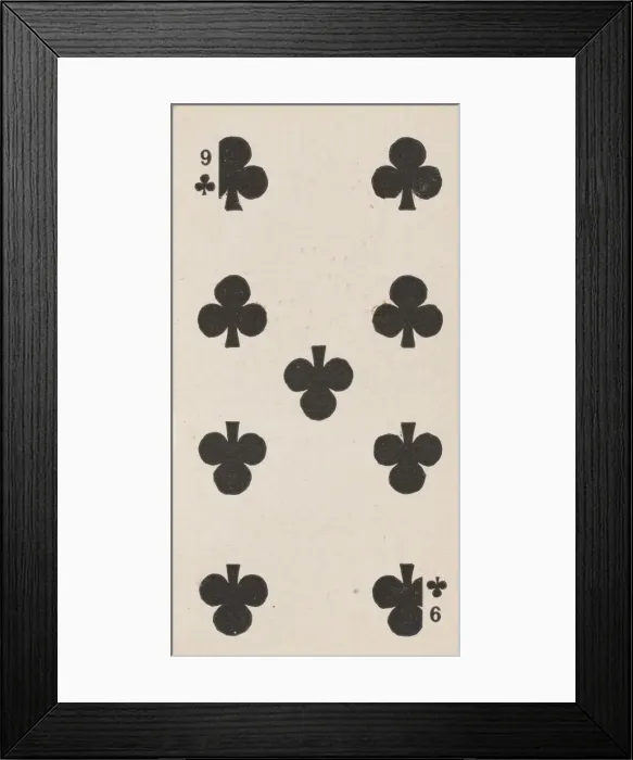 Framed Print : Nine Clubs (black), from the Playing Cards series (N84) for Duke brand cigarettes, 1888 Framed Print : Nine Clubs (black), from the Playing Cards series (N84) for Duke brand cigarettes, 1888