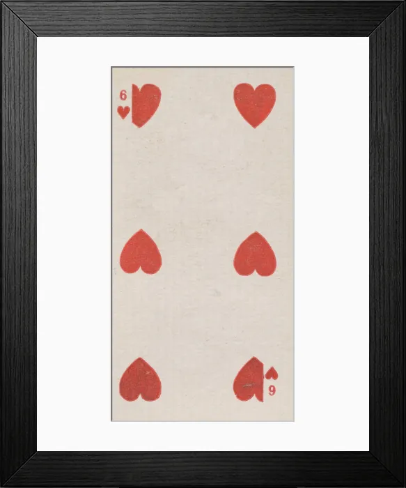 Framed Print : Six Hearts (red), from the Playing Cards series (N84) for Duke brand cigarettes, 1888 Framed Print : Six Hearts (red), from the Playing Cards series (N84) for Duke brand cigarettes, 1888