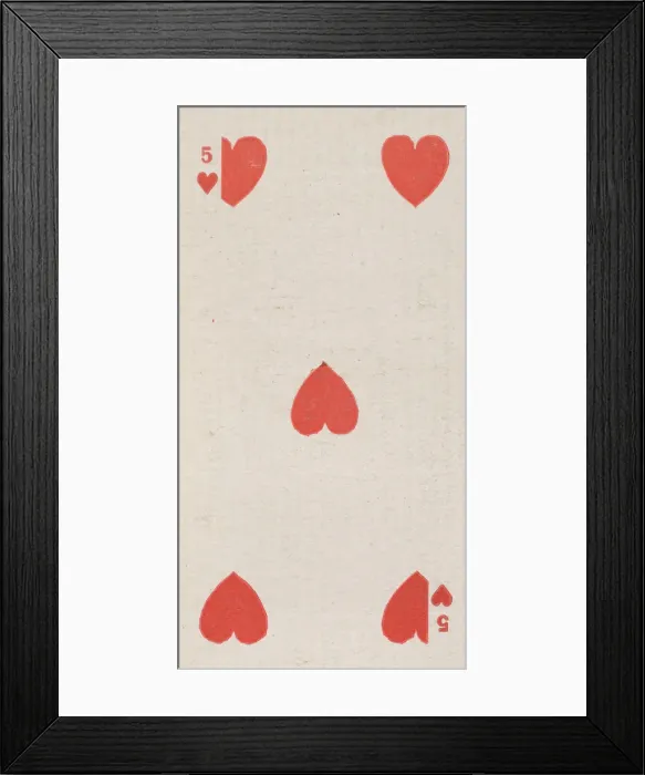 Framed Print : Five Hearts (red), from the Playing Cards series (N84) for Duke brand cigarettes, 1888 Framed Print : Five Hearts (red), from the Playing Cards series (N84) for Duke brand cigarettes, 1888