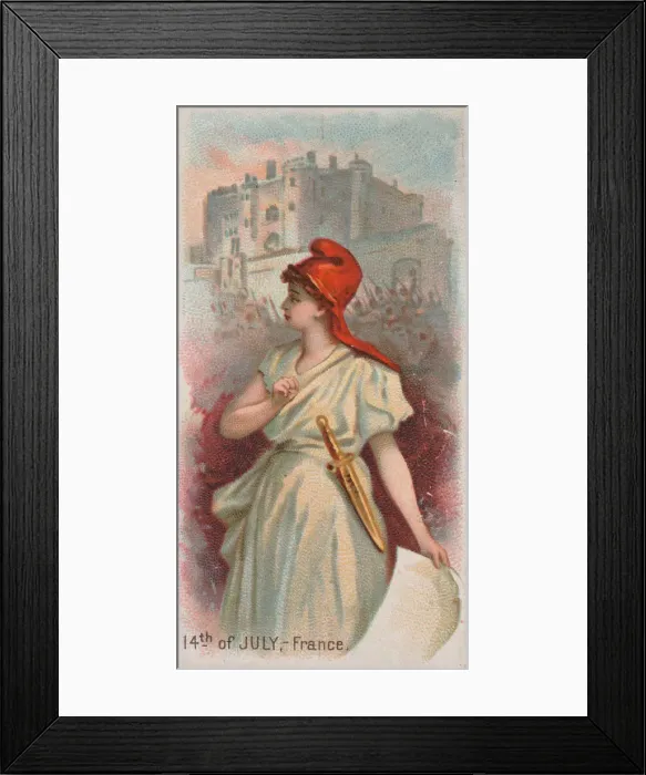 Framed Print : 14th of July, France, from the Holidays series (N80) for Duke brand cigarettes, 1890 Framed Print : 14th of July, France, from the Holidays series (N80) for Duke brand cigarettes, 1890