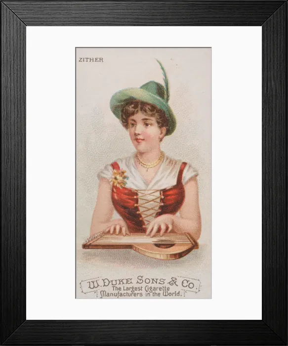 Framed Print : Zither, from the Musical Instruments series (N82) for Duke brand cigarettes, 1888. 1888 Framed Print : Zither, from the Musical Instruments series (N82) for Duke brand cigarettes, 1888. 1888