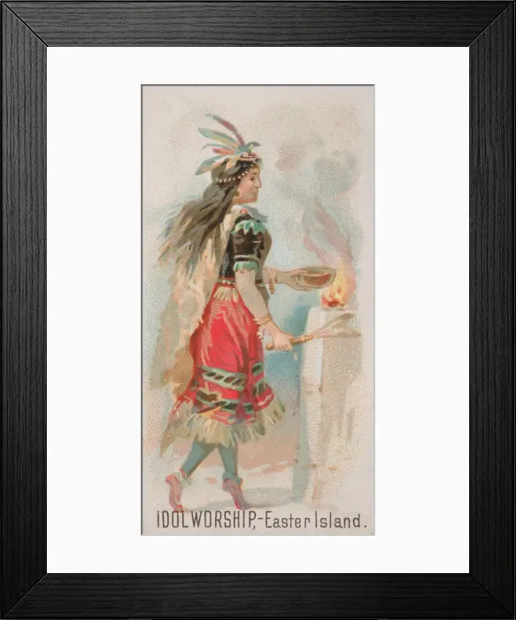 Framed Print : Idol Worship, Easter Island, from the Holidays series (N80) for Duke brand cigarettes Framed Print : Idol Worship, Easter Island, from the Holidays series (N80) for Duke brand cigarettes