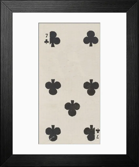 Framed Print : Seven Clubs (black), from the Playing Cards series (N84) for Duke brand cigarettes, 1888 Framed Print : Seven Clubs (black), from the Playing Cards series (N84) for Duke brand cigarettes, 1888