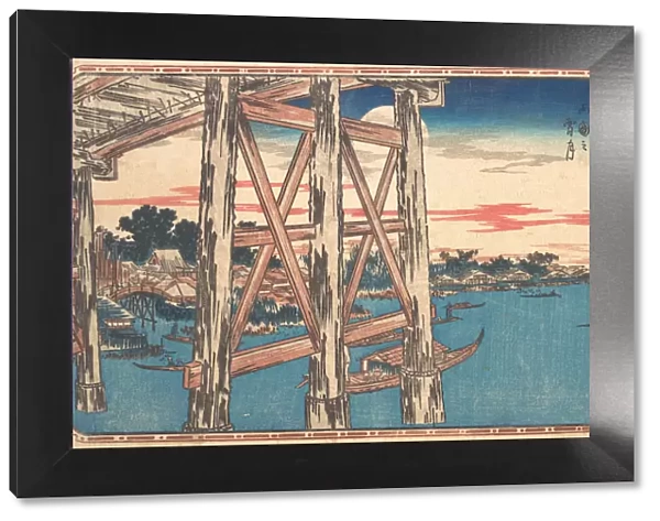 Twilight Moon at Ryogoku Bridge. Creator: Ando Hiroshige