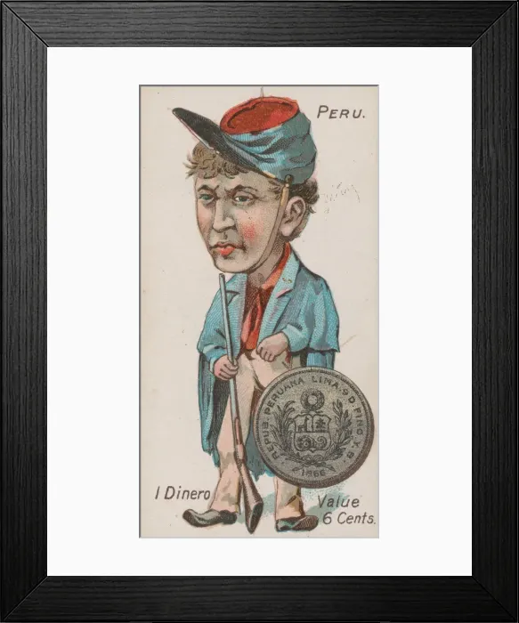 Framed Print : Peru, 1 Dinero, from the series Coins of All Nations (N72 Framed Print : Peru, 1 Dinero, from the series Coins of All Nations (N72