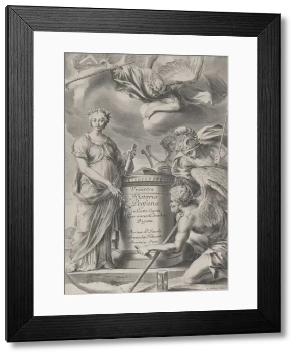 Framed Print : Frontispiece for Vnuiersa Historia Profana, ca. 1630-70. Creator: Charles Audran Framed Print : Frontispiece for Vnuiersa Historia Profana, ca. 1630-70. Creator: Charles Audran