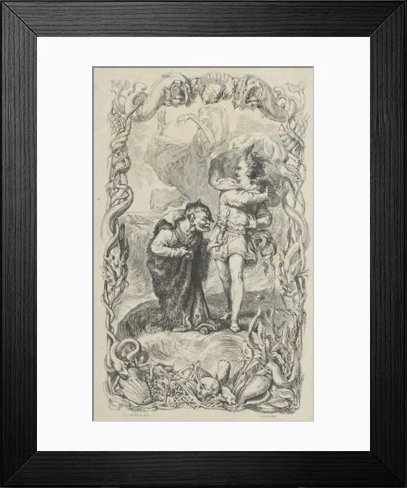 Framed Print : Illustration to the Tempest: Caliban, Ferdinand and Ariel, 1836. Creator: Charles Gray Framed Print : Illustration to the Tempest: Caliban, Ferdinand and Ariel, 1836. Creator: Charles Gray