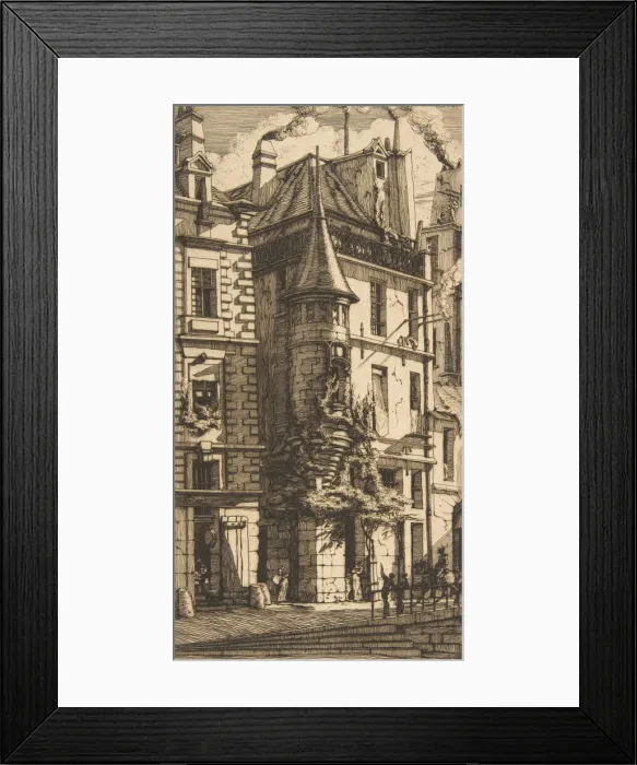 Framed Print : House with a Turret, rue de la Tixeranderie, Paris, 1852. Creator: Charles Meryon Framed Print : House with a Turret, rue de la Tixeranderie, Paris, 1852. Creator: Charles Meryon