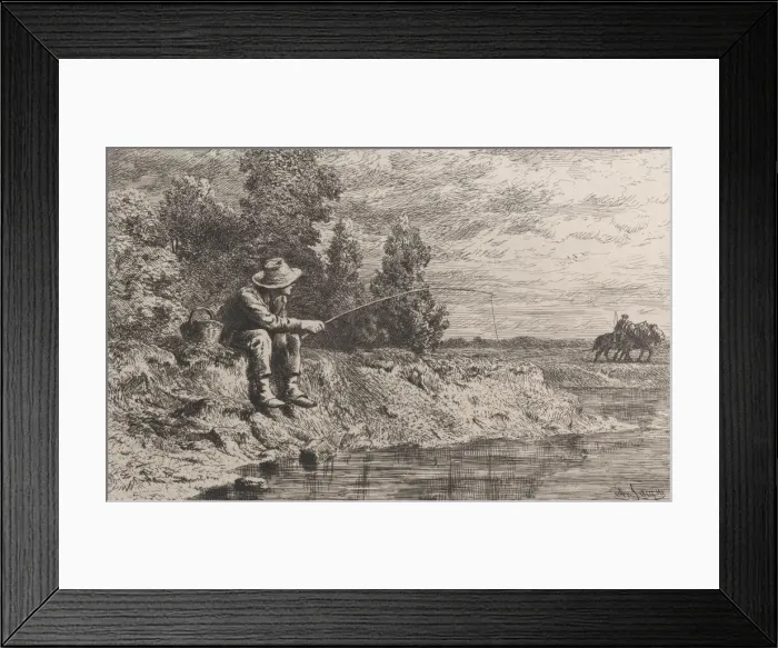 Framed Print : Fishing for Roach, 1865. Creator: Charles Emile Jacque Framed Print : Fishing for Roach, 1865. Creator: Charles Emile Jacque