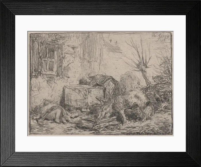 Framed Print : Farmyard, ca. 1845. Creator: Charles Emile Jacque Framed Print : Farmyard, ca. 1845. Creator: Charles Emile Jacque