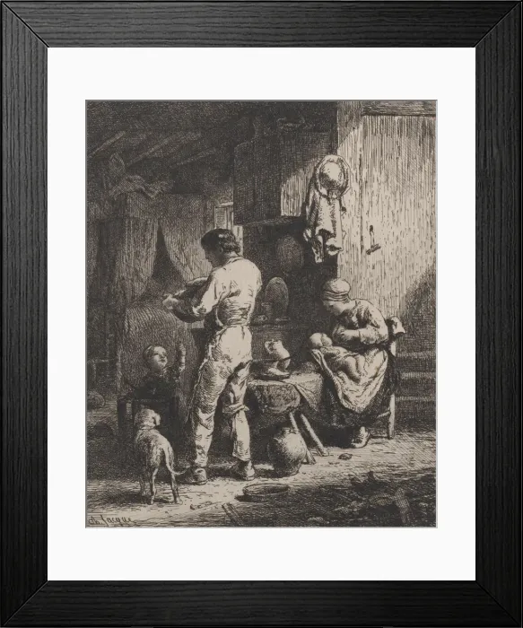Framed Print : The Meal, 1864. Creator: Charles Emile Jacque