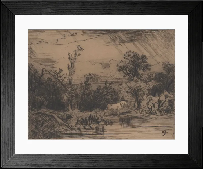 Framed Print : Landscape with Thunderstorm, 1848. Creator: Charles Emile Jacque Framed Print : Landscape with Thunderstorm, 1848. Creator: Charles Emile Jacque