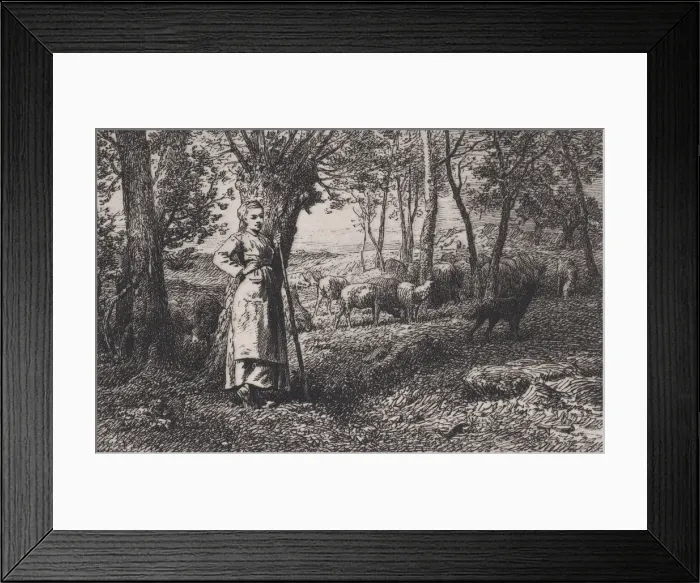 Framed Print : La Bergere, 1868. Creator: Charles Emile Jacque Framed Print : La Bergere, 1868. Creator: Charles Emile Jacque