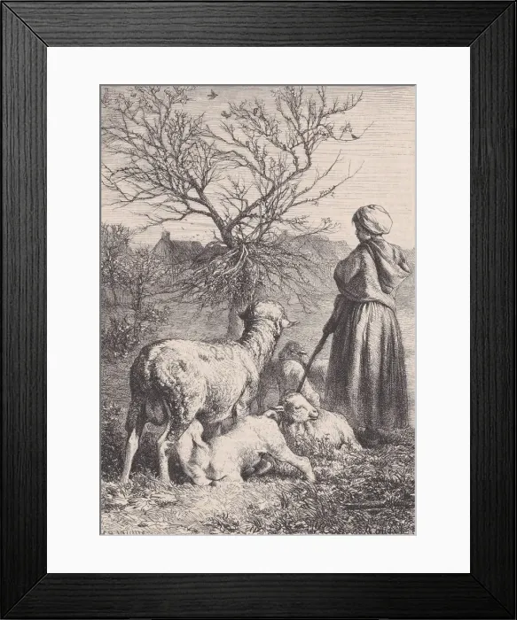 Framed Print : Une Bergere, ca. 1852. Creator: Francois Rouget Framed Print : Une Bergere, ca. 1852. Creator: Francois Rouget