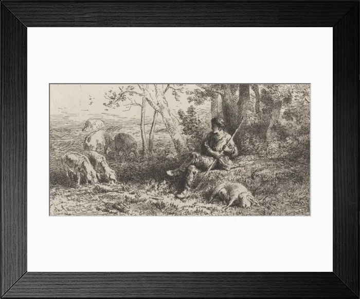 Framed Print : Small Pig Herd, 1864. Creator: Charles Emile Jacque Framed Print : Small Pig Herd, 1864. Creator: Charles Emile Jacque