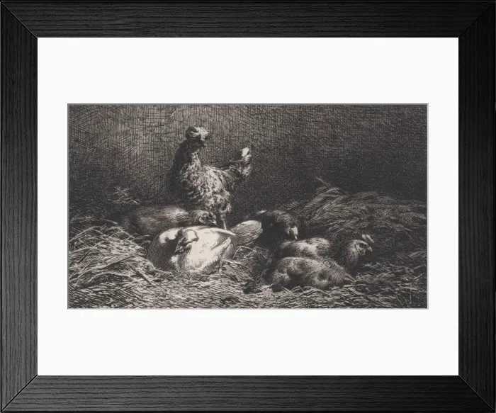 Framed Print : Poules, 1867. Creator: Charles Emile Jacque Framed Print : Poules, 1867. Creator: Charles Emile Jacque