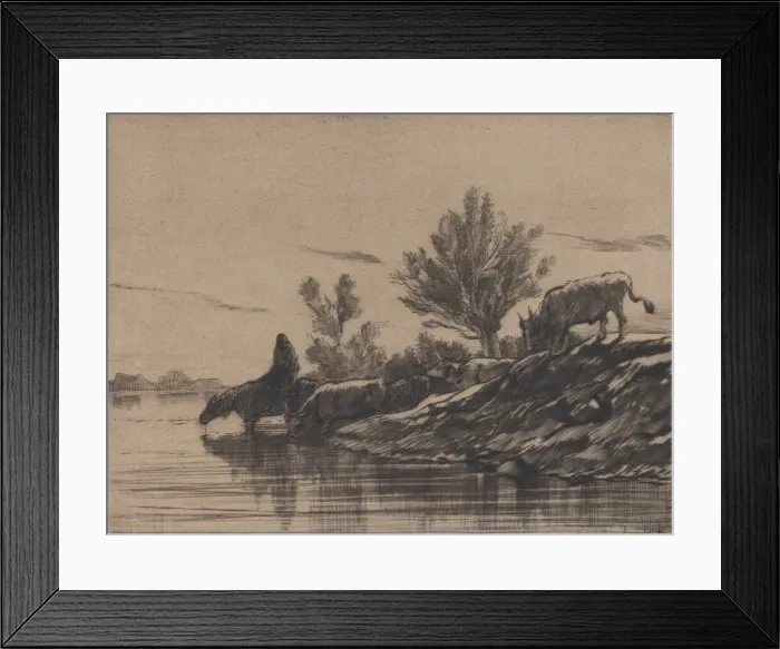 Framed Print : The Watering Hole, 1848. Creator: Charles Emile Jacque Framed Print : The Watering Hole, 1848. Creator: Charles Emile Jacque