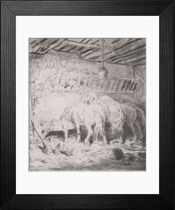 Framed Print : Stable, 1848. Creator: Charles Emile Jacque Framed Print : Stable, 1848. Creator: Charles Emile Jacque