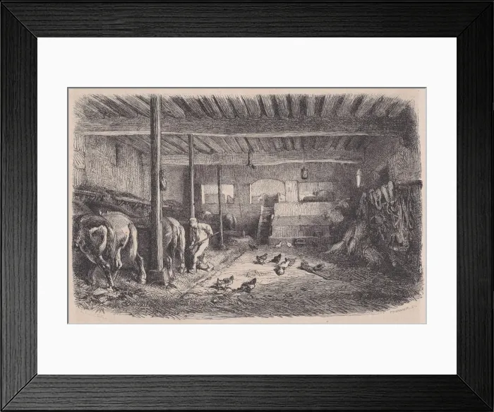 Framed Print : A Stable; from Magasin Pittoresque, ca. 1852. Creator: Charles Tamisier Framed Print : A Stable; from Magasin Pittoresque, ca. 1852. Creator: Charles Tamisier