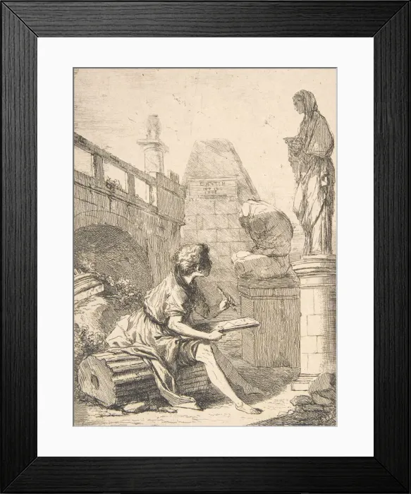 Framed Print : Boy Sketching Ruins, 18th century. Creator: Charles Hutin Framed Print : Boy Sketching Ruins, 18th century. Creator: Charles Hutin