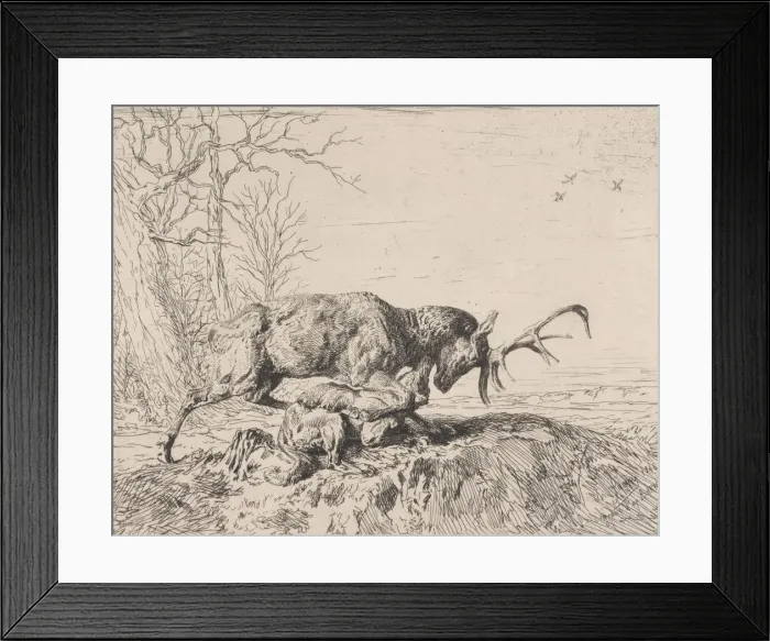 Framed Print : Stag Fighting a Wolf, after Antoine Louis Barye, 1846. Creator: Charles Emile Jacque Framed Print : Stag Fighting a Wolf, after Antoine Louis Barye, 1846. Creator: Charles Emile Jacque