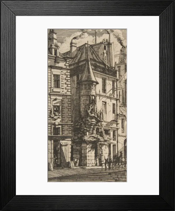 Framed Print : House with a Turret, rue de la Tixeranderie, Paris, 1852. Creator: Charles Meryon Framed Print : House with a Turret, rue de la Tixeranderie, Paris, 1852. Creator: Charles Meryon