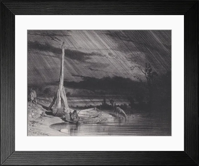 Framed Print : The Fisherman, Rainy Weather, ca. 1853. Creator: Charles Emile Jacque Framed Print : The Fisherman, Rainy Weather, ca. 1853. Creator: Charles Emile Jacque