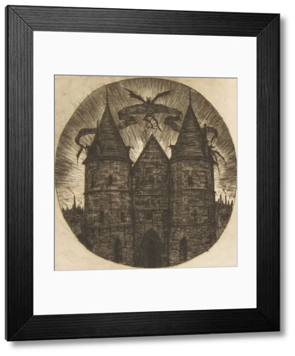 Framed Print : The Old Gate of the Palais de Justice, Paris, 1854. Creator: Charles Meryon Framed Print : The Old Gate of the Palais de Justice, Paris, 1854. Creator: Charles Meryon