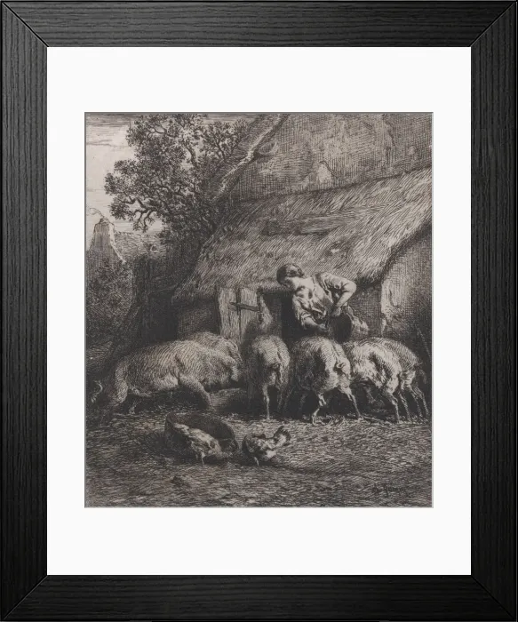 Framed Print : Woman Feeding Pigs, 1850. Creator: Charles Emile Jacque Framed Print : Woman Feeding Pigs, 1850. Creator: Charles Emile Jacque