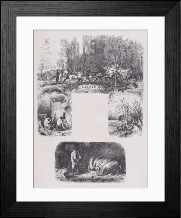Framed Print : January from Album of Rustic Subjects, 1859. Creator: Jacques-Adrien Lavieille Framed Print : January from Album of Rustic Subjects, 1859. Creator: Jacques-Adrien Lavieille