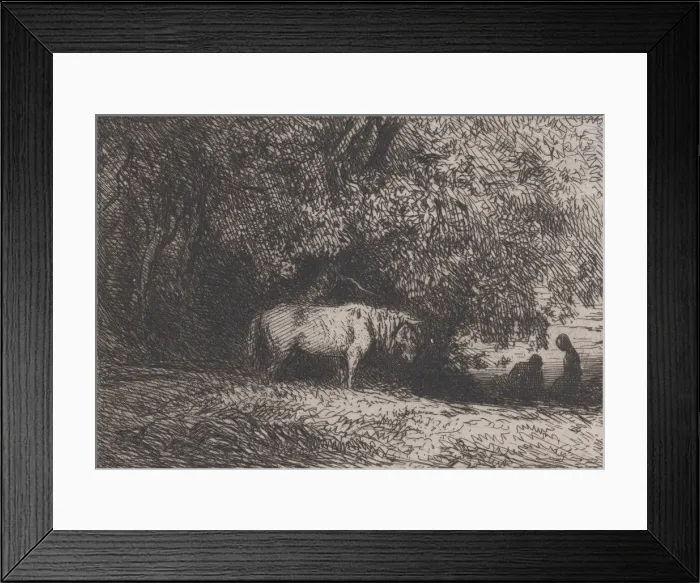 Framed Print : Horse Under a Tree Branch, 1846. Creator: Charles Emile Jacque Framed Print : Horse Under a Tree Branch, 1846. Creator: Charles Emile Jacque