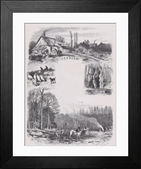 Framed Print : February from Album of Rustic Subjects, 1859. Creator: Jacques-Adrien Lavieille Framed Print : February from Album of Rustic Subjects, 1859. Creator: Jacques-Adrien Lavieille