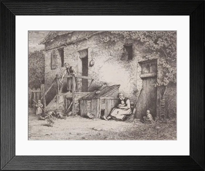 Framed Print : In Front of the House, 1845. Creator: Charles Emile Jacque Framed Print : In Front of the House, 1845. Creator: Charles Emile Jacque