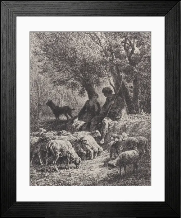 Framed Print : Pastoral Scene, 1864. Creator: Charles Emile Jacque Framed Print : Pastoral Scene, 1864. Creator: Charles Emile Jacque