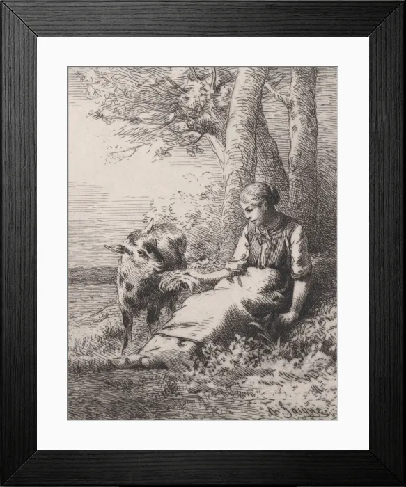 Framed Print : Une Amitie, 1867. 1867. Creator: Charles Emile Jacque Framed Print : Une Amitie, 1867. 1867. Creator: Charles Emile Jacque