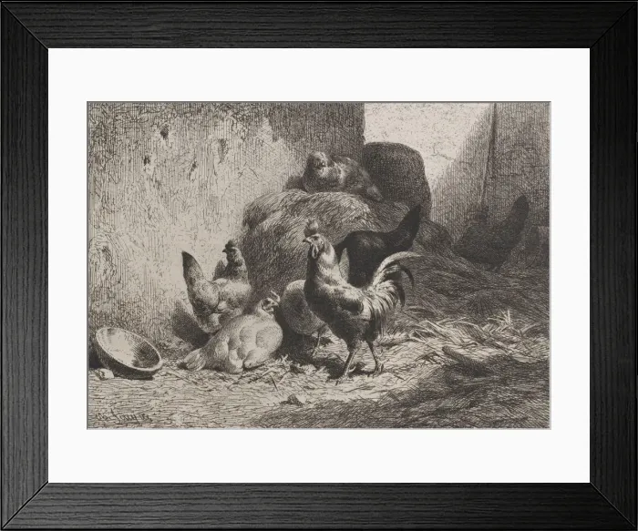 Framed Print : Rooster and Hens, 1864. Creator: Charles Emile Jacque Framed Print : Rooster and Hens, 1864. Creator: Charles Emile Jacque