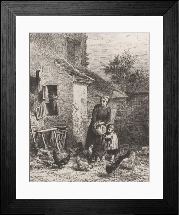 Framed Print : Corner of the Courtyard, 1864. Creator: Charles Emile Jacque Framed Print : Corner of the Courtyard, 1864. Creator: Charles Emile Jacque
