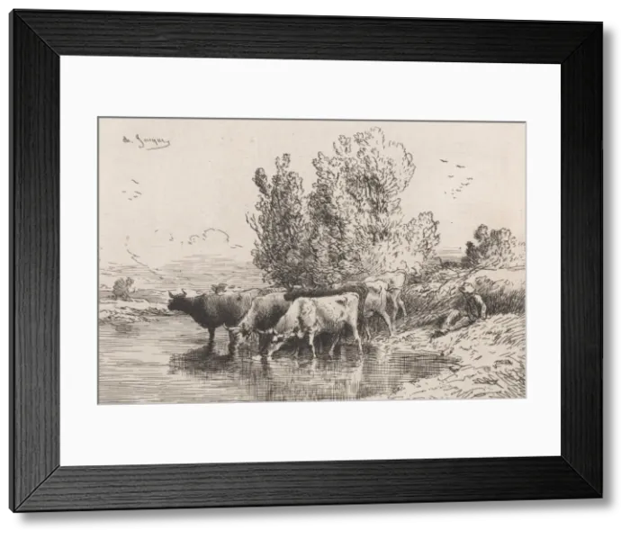 Framed Print : The Trough, 1864. Creator: Charles Emile Jacque Framed Print : The Trough, 1864. Creator: Charles Emile Jacque