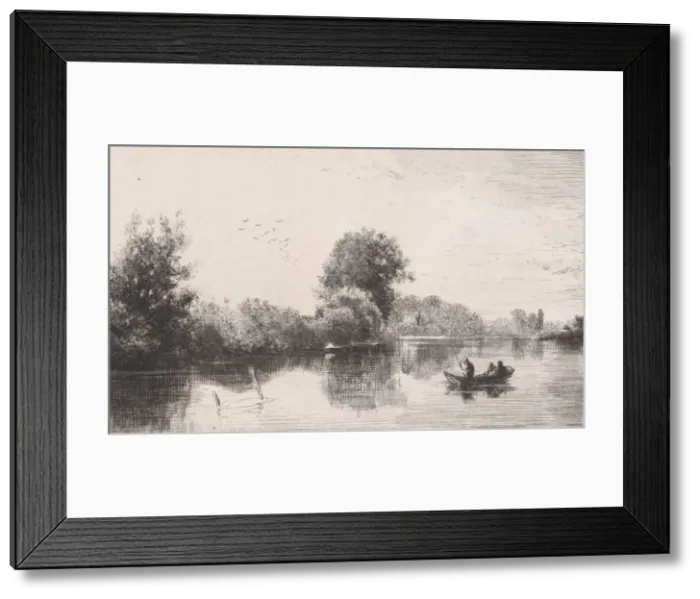 Framed Print : Bords de la Marne, ca. 1862. Creator: Charles Emile Jacque Framed Print : Bords de la Marne, ca. 1862. Creator: Charles Emile Jacque