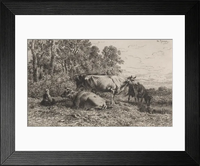 Framed Print : Dutch Cows, 1864. Creator: Charles Emile Jacque Framed Print : Dutch Cows, 1864. Creator: Charles Emile Jacque