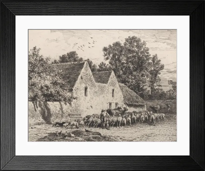 Framed Print : A Farm, 1864. Creator: Charles Emile Jacque Framed Print : A Farm, 1864. Creator: Charles Emile Jacque