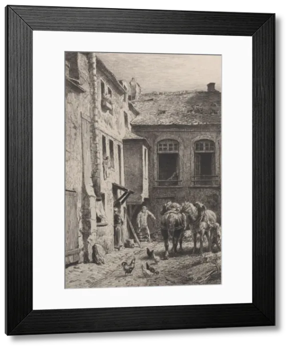 Framed Print : A Paris Courtyard in 1865. Creator: Charles Emile Jacque Framed Print : A Paris Courtyard in 1865. Creator: Charles Emile Jacque