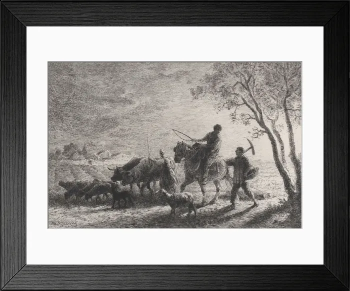 Framed Print : The Return from the Fields, 1865. Creator: Charles Emile Jacque Framed Print : The Return from the Fields, 1865. Creator: Charles Emile Jacque
